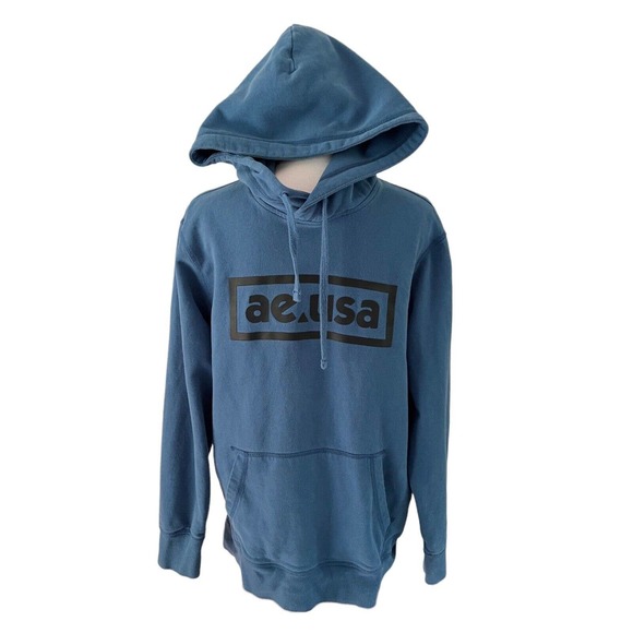 American Eagle AE Blue Spell Out Logo Mens Hoodie Size Large - Picture 1 of 9